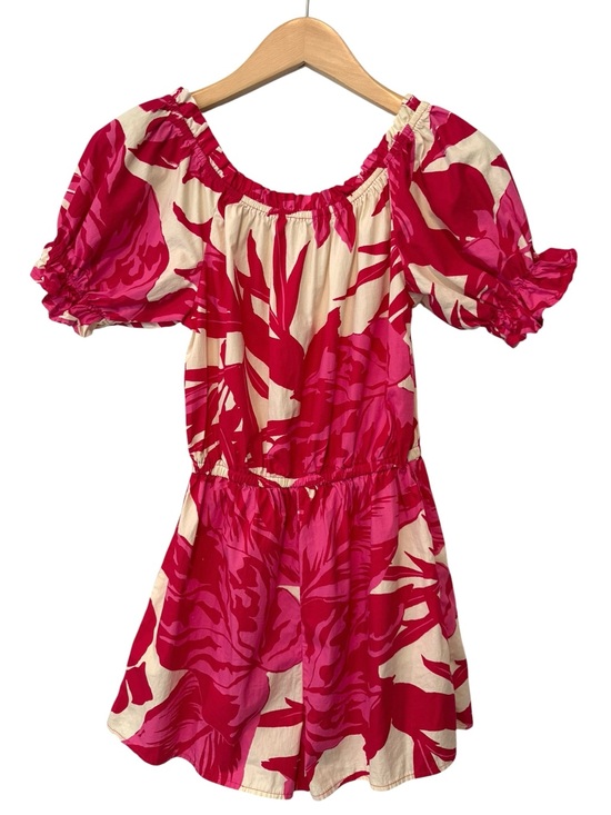 Flying Tomato Pants - Flying Tomato Tropical Floral Puff Sleeve Romper Pink Cream Small